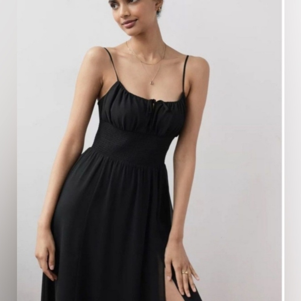 New Aritzia Genoa Elegant Midi Slit Chiffon Dress Black